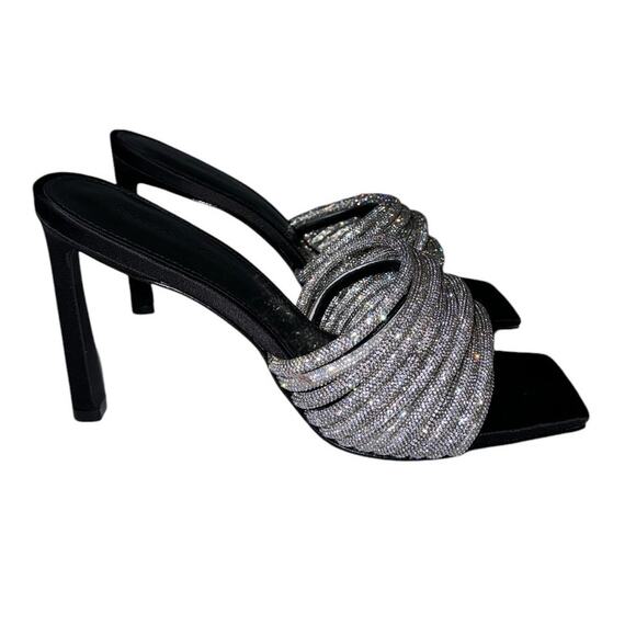 NEW NWT Jonathan Simkhai Lena Crystal Embellished Open Toe Mules Heels Size 39 - Picture 2 of 13